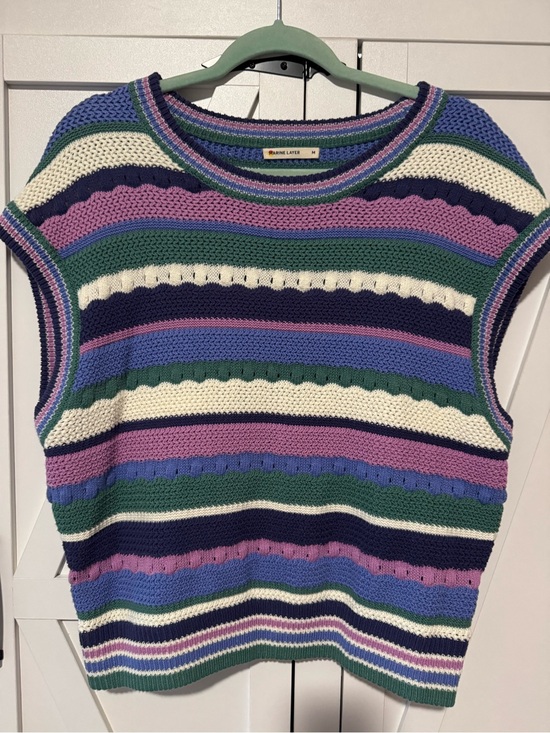 Marine Layer Sweaters - Marine Layer Striped Knit Vest in Cream, Green, Navy & Purple